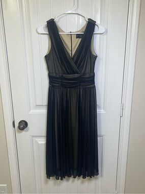 Connected Apparel Black Nude Overlay Mesh V-Neck Cocktail Dress Size 6 Y2K